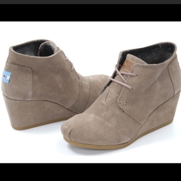 Toms Shoes - Toms Taupe Suede Leather Desert Wedge Booties - 8